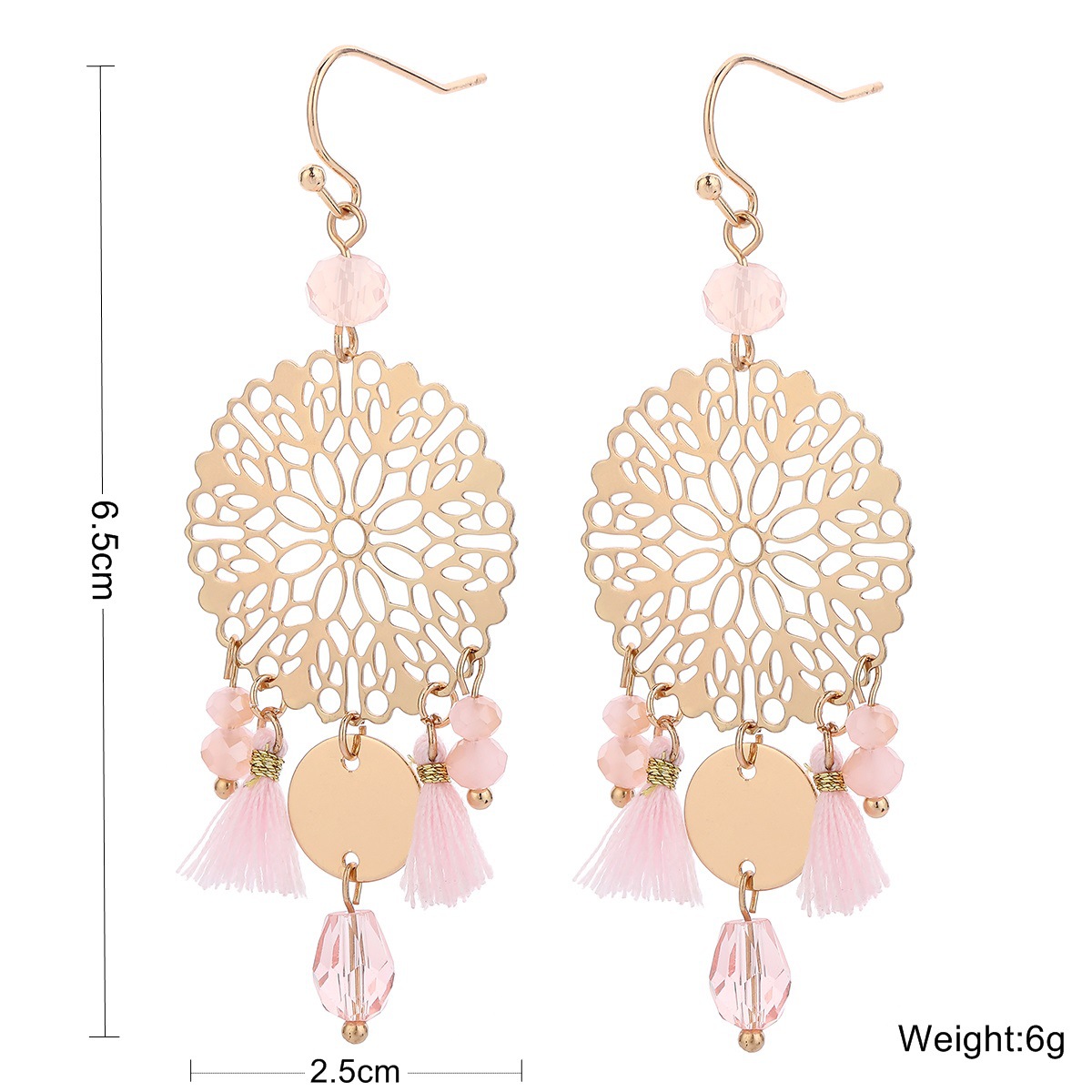 Ethnic Style Simple Style Dreamcatcher Artificial Crystal Copper Tassel Hollow Out Women's Drop Earrings display picture 2