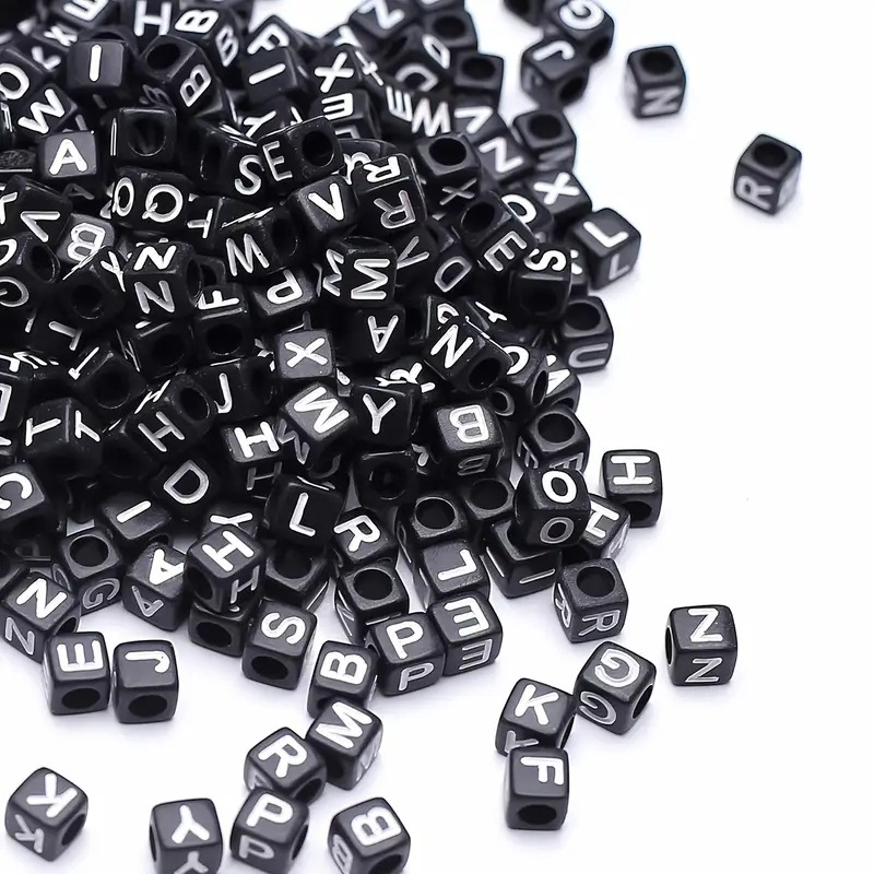 26 letras cuadradas blancas acrílicas de fondo negro inglés de una sola letra diy accesorios de beads material de beads sueltos image 3
