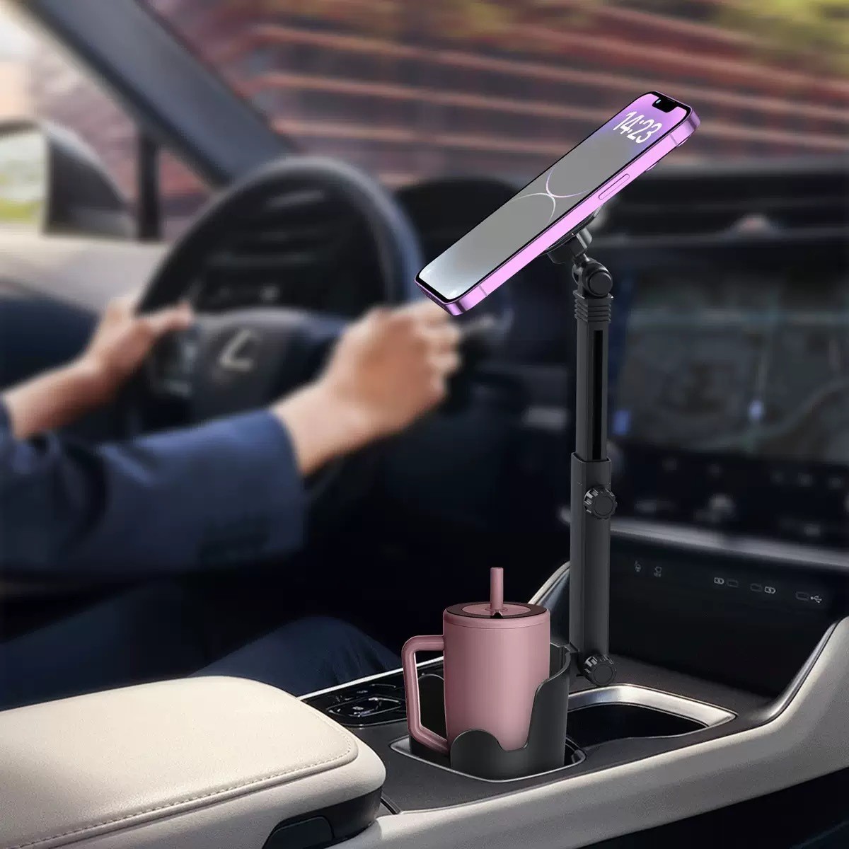 New Product Multifunctional Water Cup Holder Magnetic Navigation Phone Holder Car-Mounted Rotating Phone Holder Dual-Use