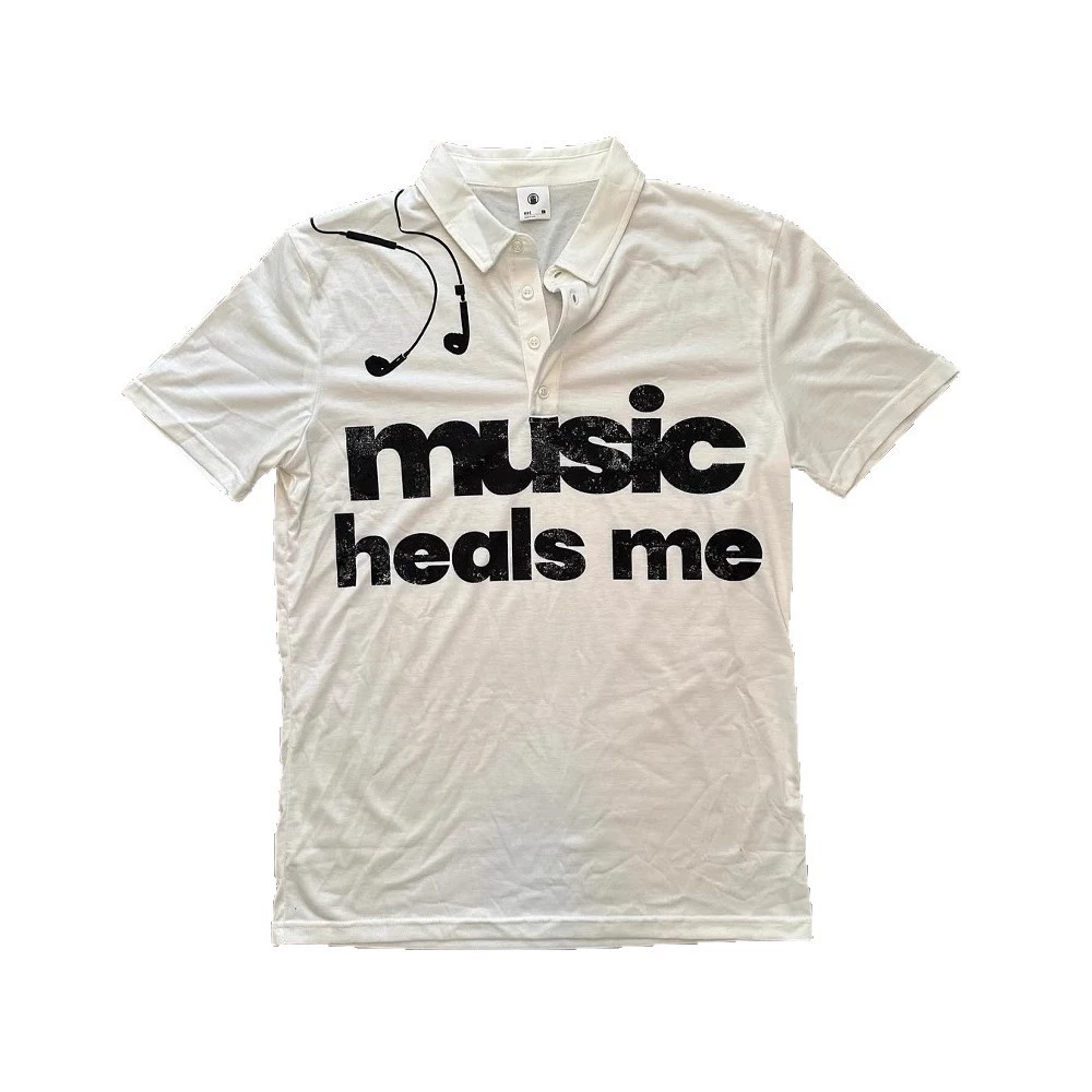 Поло Y2K с коротким рукавом «music heals me», принт, тёмный готический винтаж, белое