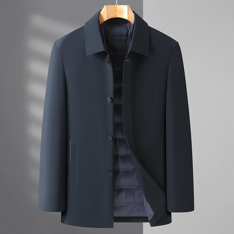 2088/P140-中老年翻领羽绒服男士休闲加厚保暖白鸭绒爸爸装外套
