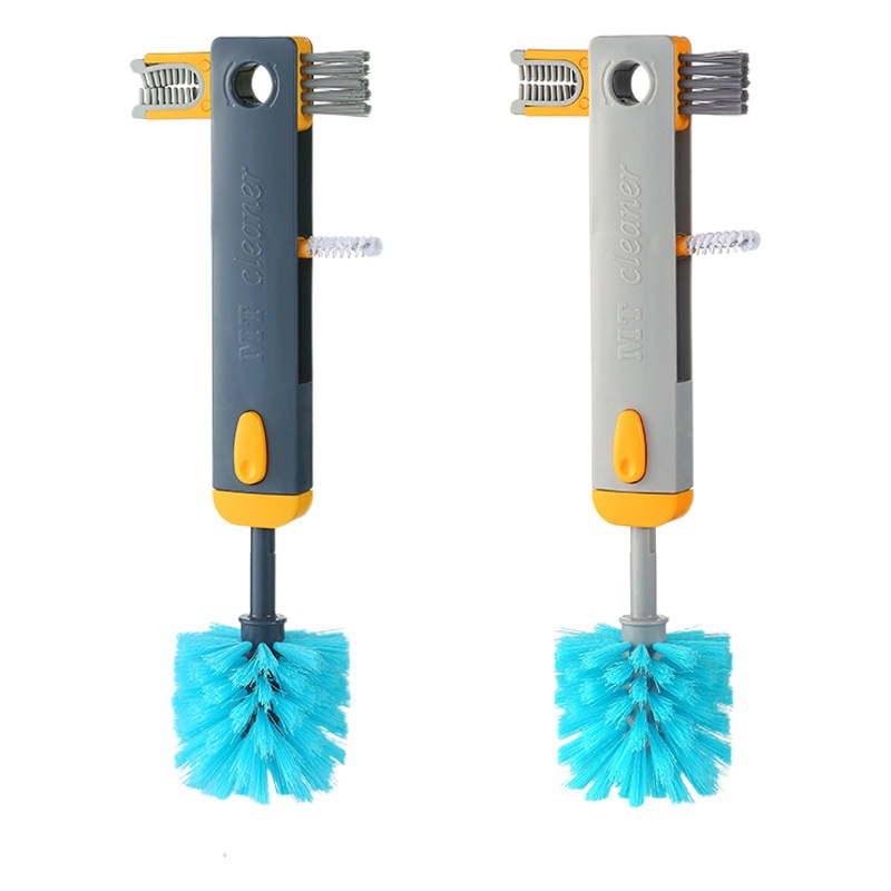 Creativo cuatro en una taza cepillo varilla telescópica Copa cepillo de limpieza mango largo hueco cepillo botella de leche cepillo vacío taza tapa cepillo