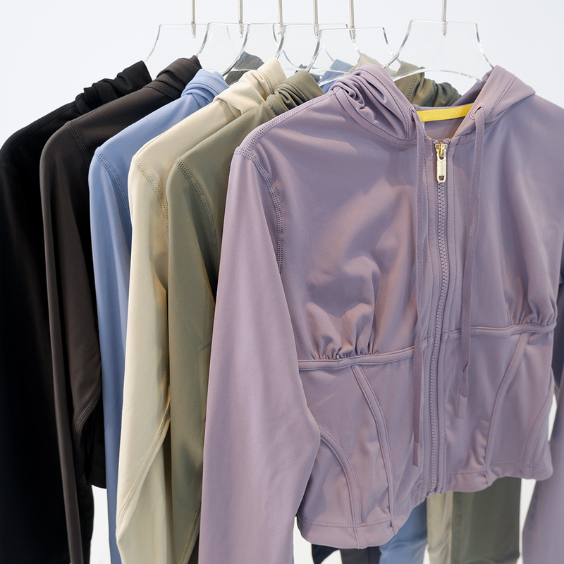 Autumn New Yoga Women's Sports Fitness Fish Bone Short Stitch Slim Waisted Cardigan Zipper Hooded Jacket