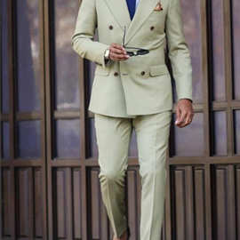 西服定制跨境新款男士西装两件套婚宴新郎伴郎西服男士双排扣套装