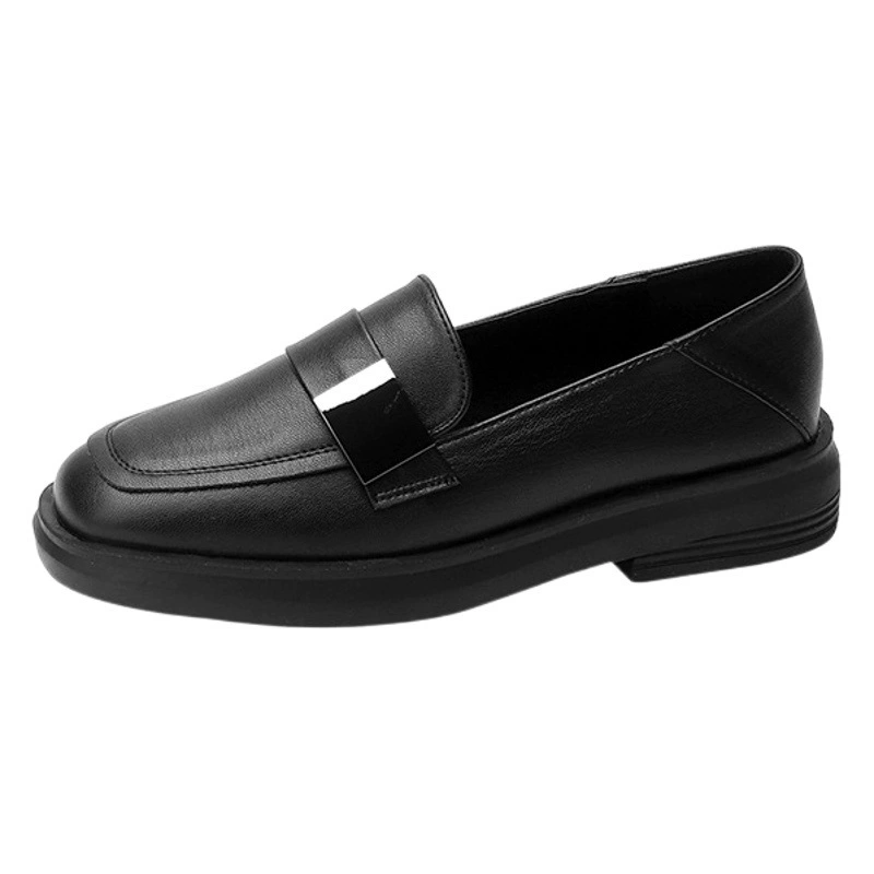 Маленькие женские кожаные туфли из натуральной кожи, новинка 2024, осенние тонкие черные шапочки на плоской подошве, лоферы на толстой подошве в британском стиле jk