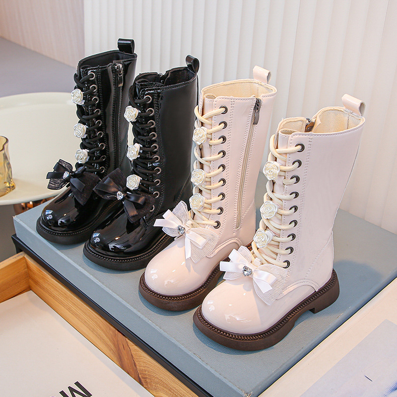 Girls' Boots 2024 Autumn and Winter New Kidsren's Boots Girls Princess Boots Fleece-Lined Breathable Baby Boots