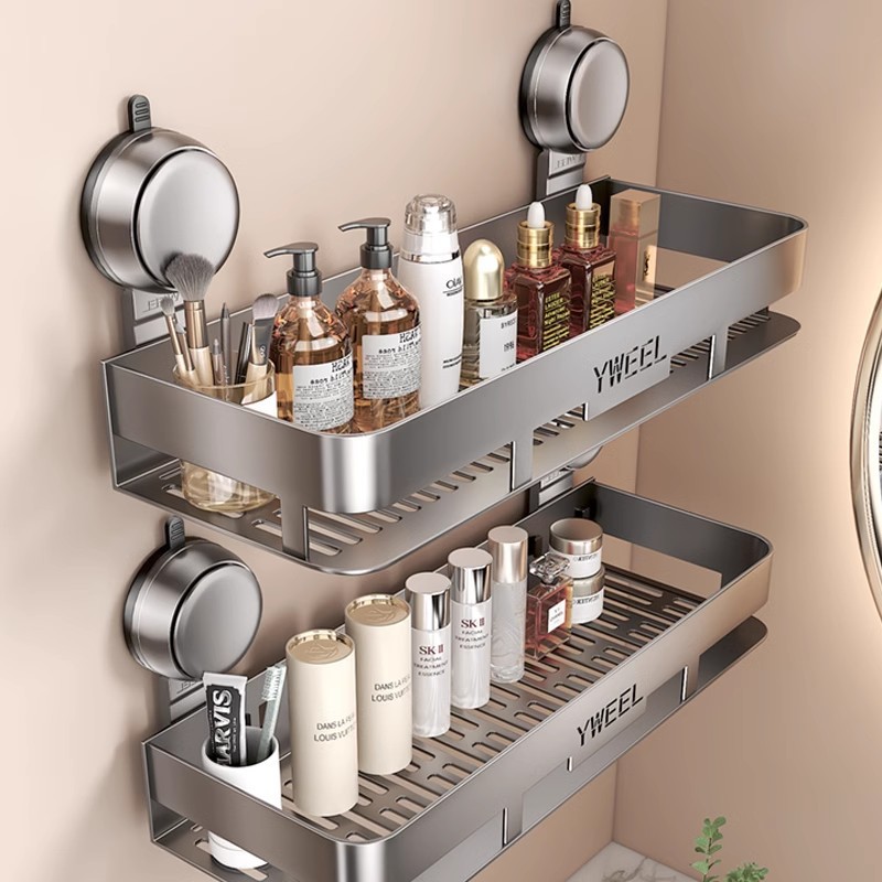 Suction Cup Bathroom Storage Rack Bathroom Hole-free Restroom Toilet Washstand Wall-mounted High-end Storage Shelf