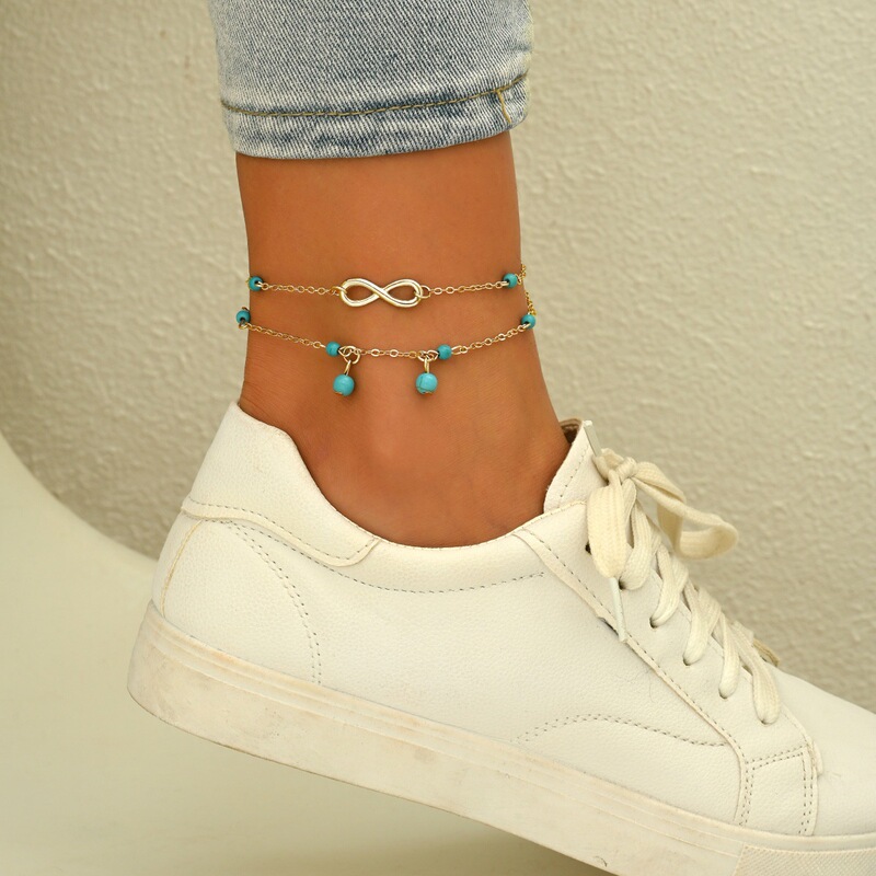 Spring and Summer Beach Style Retro Simple Imitation Turquoise Unlimited Symbol Chain Ankle Shoes and Boots Accessories Seaside Holiday Foot Spring and Summer Beach Style Retro Simple Imitation Turquoise Unlimited Symbol Chain Ankle Shoes and Boots Accessories Seaside Holiday Foot
