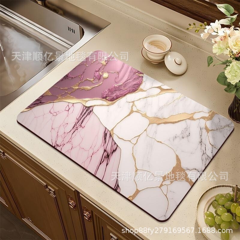 珪藻泥大理石紋台面水切りマット洗面台テーブルカウンター吸水マット食器乾燥マット断熱|undefined