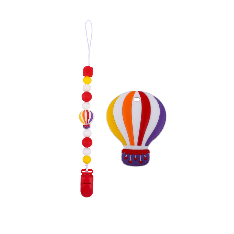 Bebé color de dibujos animados globo de aire caliente de silicona teether palo pezón anti-caída de la cadena de juguete teether traje