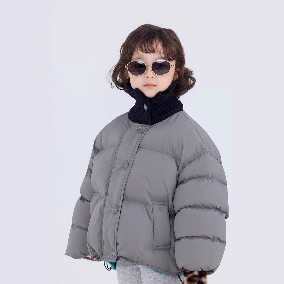 儿童手塞棉外套棉袄2025冬装新款韩版男女童螺纹高领加厚棉服短款