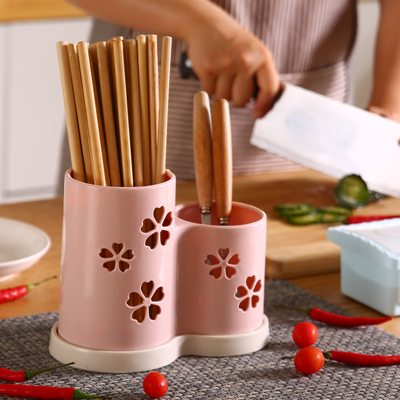 Cocina doméstica plástico drenaje palillos cilindro multifuncional desinfección palillos jaula antimoque a prueba de polvo cuchillo palillos caja