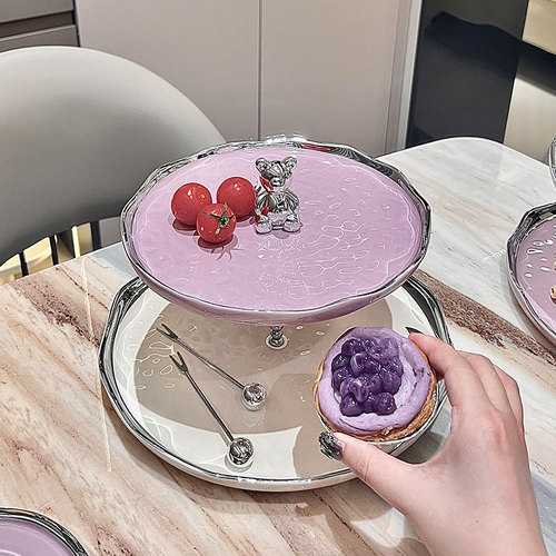 High-looking bear fruit plate multi-layer cake stand living room home dessert table display stand water ripple snack tray wholesale