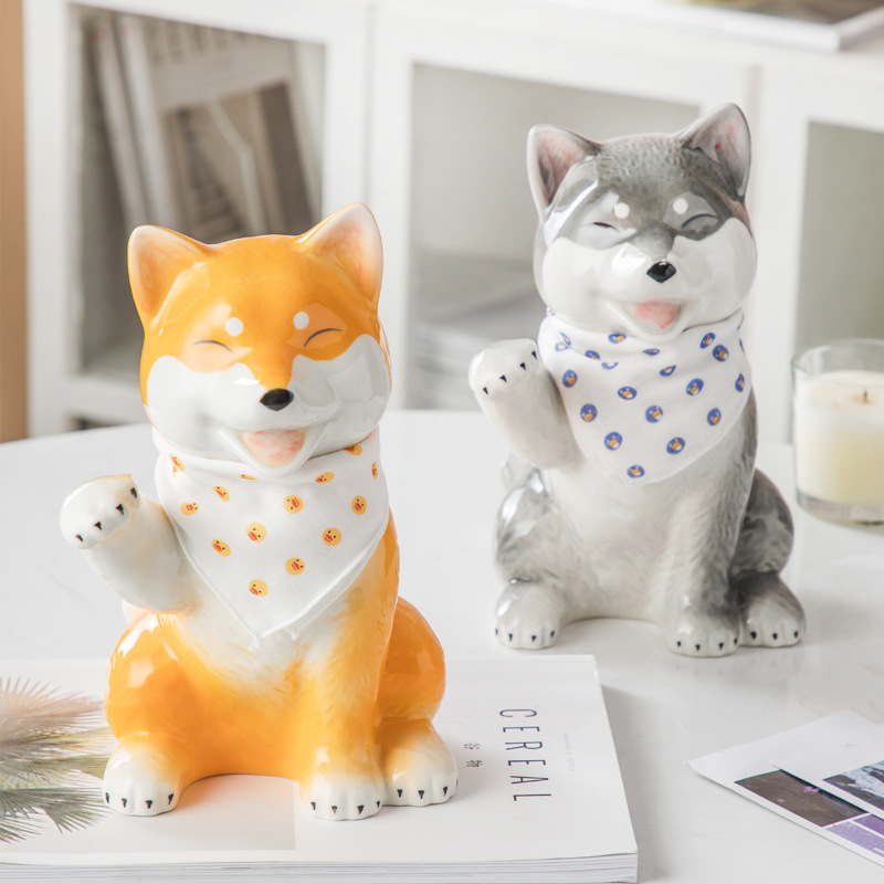 Shiba Inu suerte zapato de cerámica gabinete Entrada entrada clave caja de almacenamiento decoración sala de estar decoración estante de almacenamiento