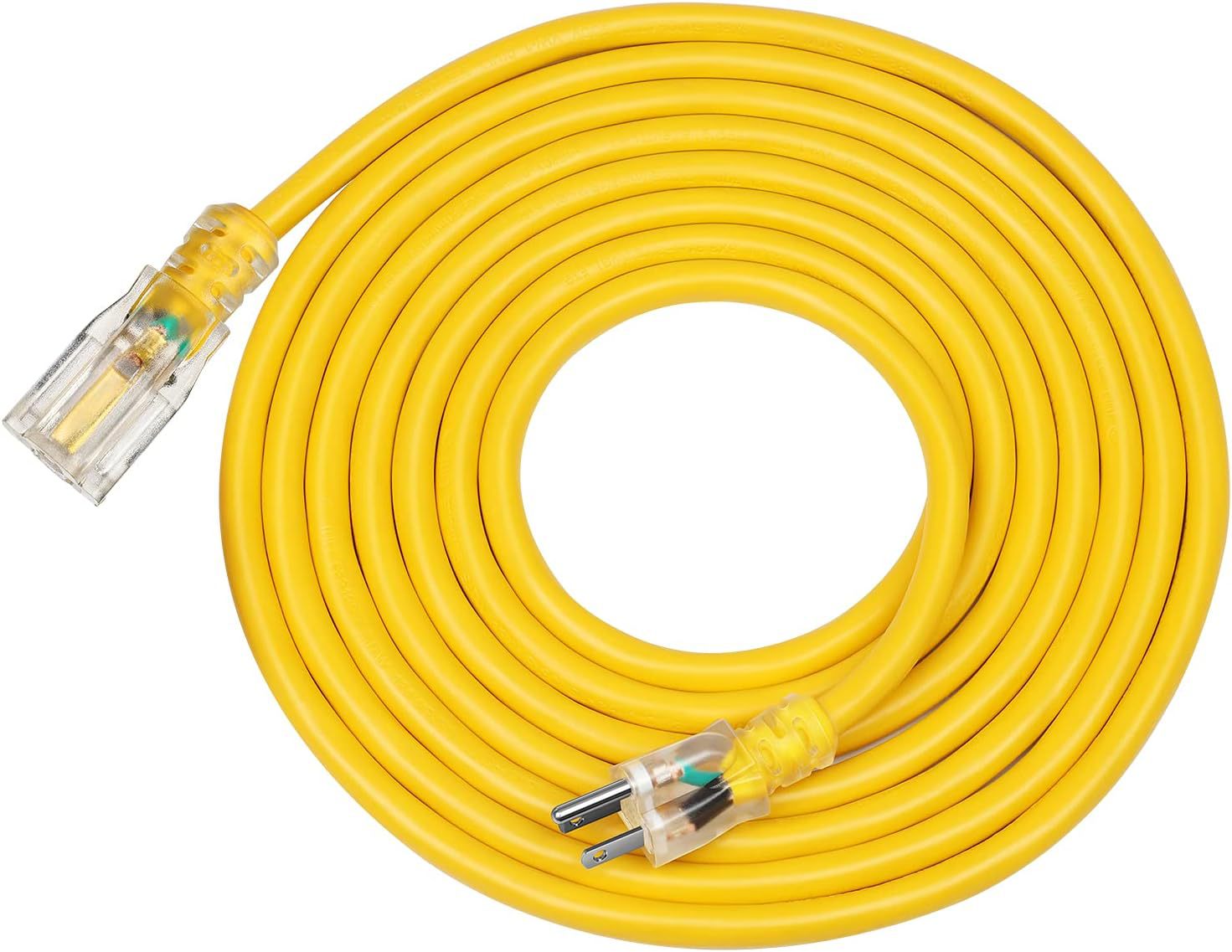 Cable de extensión de alimentación estándar americano de 25 pies, enchufe transparente amarillo americano, cable de alimentación estándar americano de alta resistencia para exteriores con enchufe