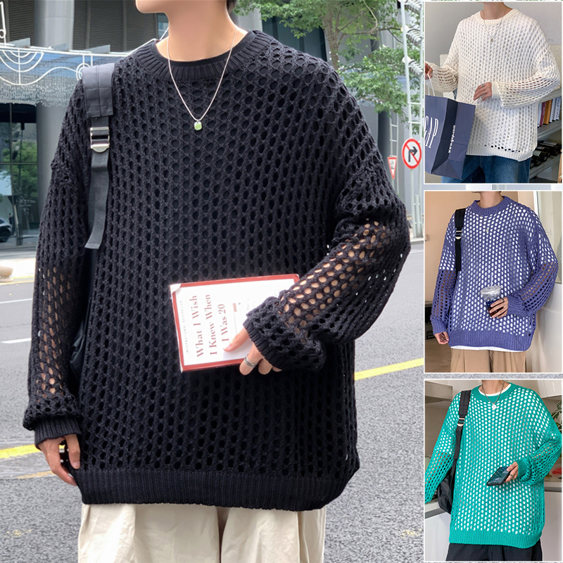 Net red hollow sweater men's spring and...