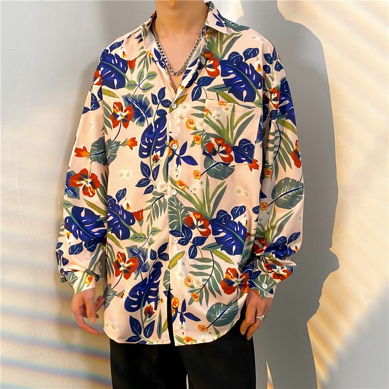 One-piece dropshipping cross-border premium printed shirt men's long-sleeved loose wrinkle-free casual spring and autumn jacket thin style Hong Kong