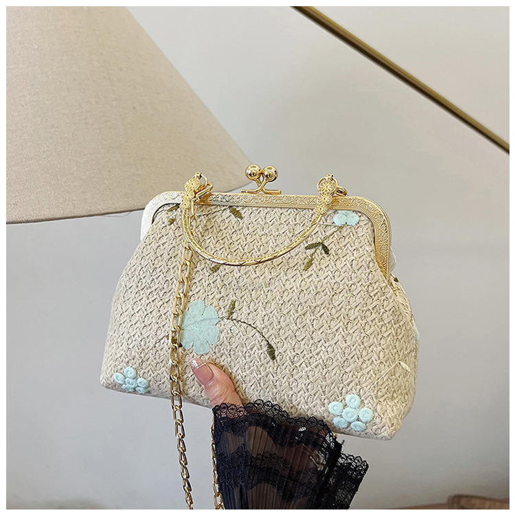 Fabric Straw Flower Square Evening Bags display picture 7