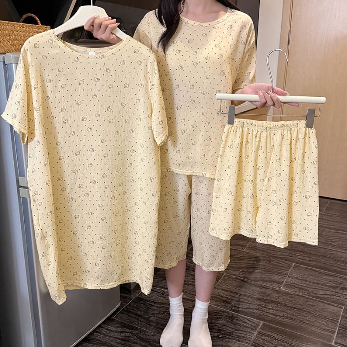 Venta al por mayor transfronteriza de nubes de algodón pijamas de mujer ropa a domicilio pantalones cortos de manga corta de cuatro piezas camisón de cinco puntos volumen de carrera de comercio exterior de dibujos animados