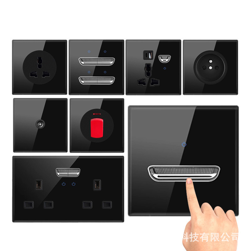 Cross-Border Export Glass Smiley Face Switch Socket 13A British Hong Kong, Macao and Singapore Universal Usb+Type-C Switch