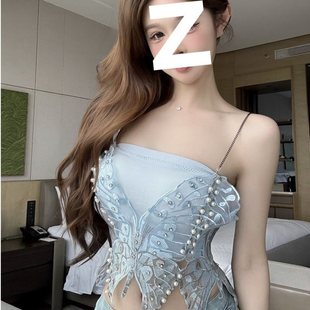 Sexy Hot Girl Tube Top Women's Butterfly Design Niche Outer Wear Suspenders with Breast Pads Summer Beautiful Vest