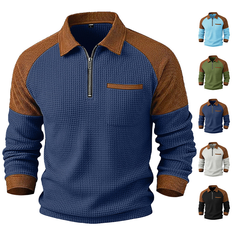Nuevo comercio exterior transfronterizo de Amazon nuevo hombre waffle con solapa media cremallera polo chaqueta casual suéter