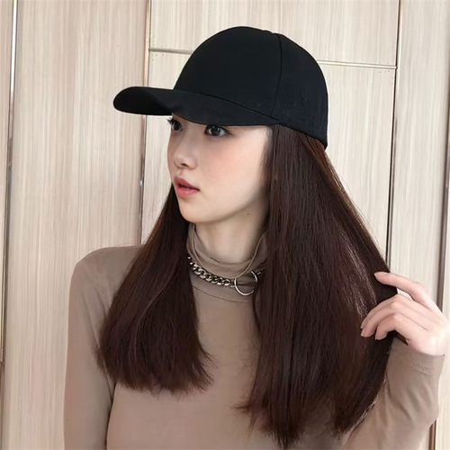 Manufacturer's new wig women's chemical fiber machine-made medium-length straight hair sunshade duck hat integrated long hair full head cover