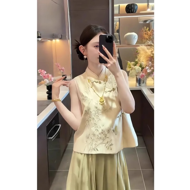 中国風の婦人服 2025 新しいレトロな新しい中国風の刺繍トップ夏の気質ドレープハイウエストカジュアルパンツスーツ|undefined