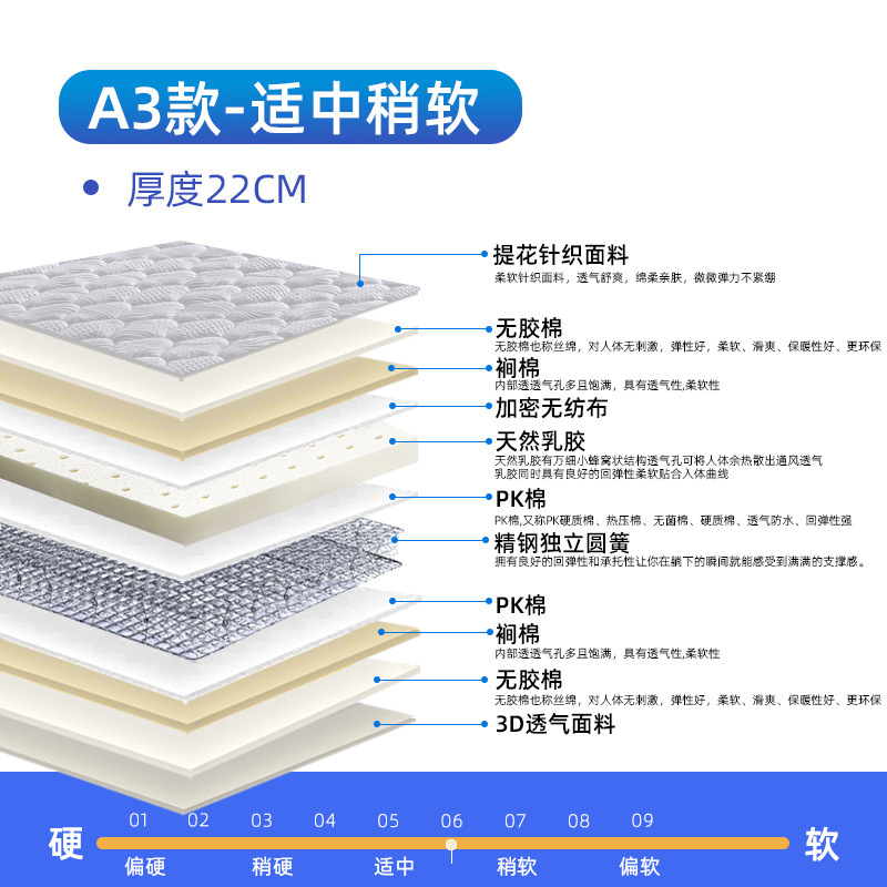 軟硬両用ラテックス黄麻マットレス家庭用ココナッツブラウン独立袋入りスプリングホテルホテルマットレス席夢思|undefined