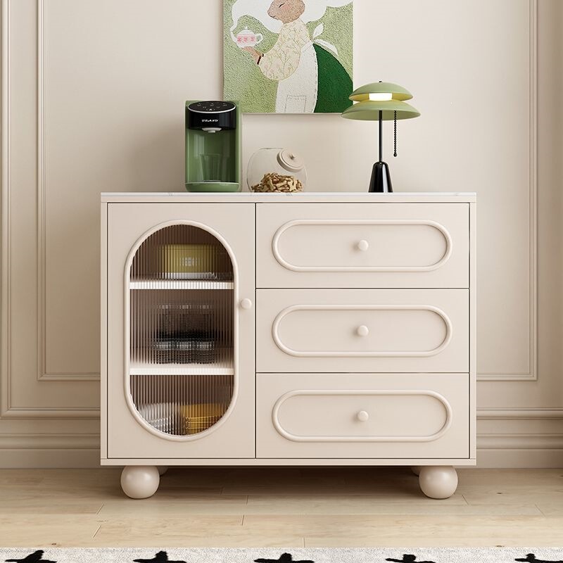 Solid Wood Sideboard Storage Rack Cream-Style Chest of Drawers Living Room Storage Cabinet Household Cabinet Tea and Bowl Cabinet