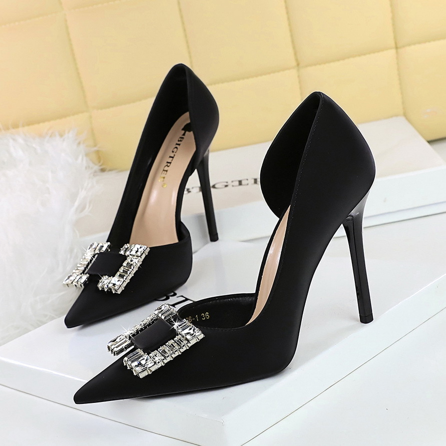 626-K75 European And American Style Banquet High-heeled Stiletto Ultra-high Heel, Shallow Mouth Women's Shoes, Satin_vogvips.com