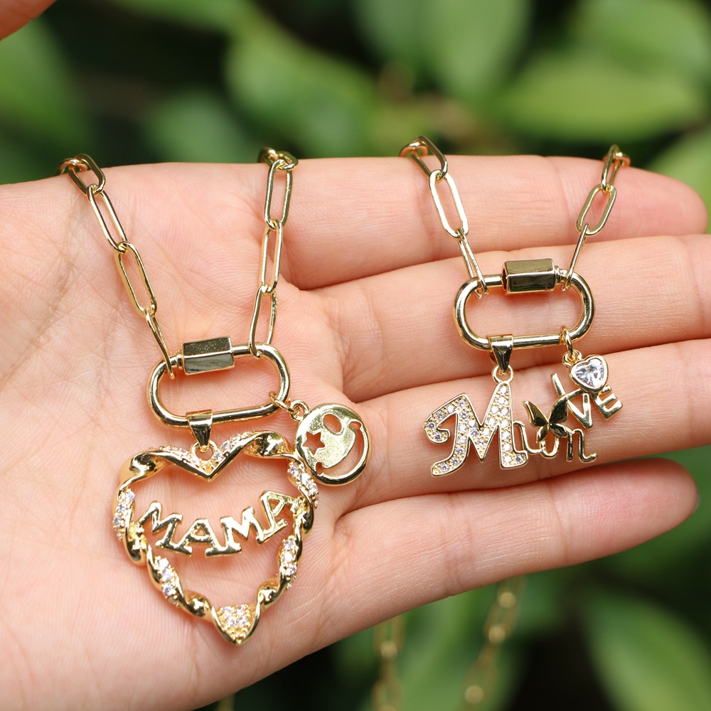 Letters Mom Copper Necklace Hollow Heart Smile Double Pendant Jewelry Mother's Day display picture 3