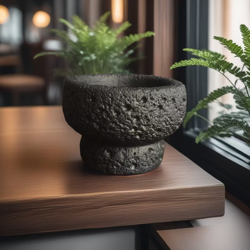 黒模造火山石インクリエイティブ屋内黒陶多肉植物デスクトップシルバーバンブー緑植物植木鉢セメント通気性鉢植え|undefined
