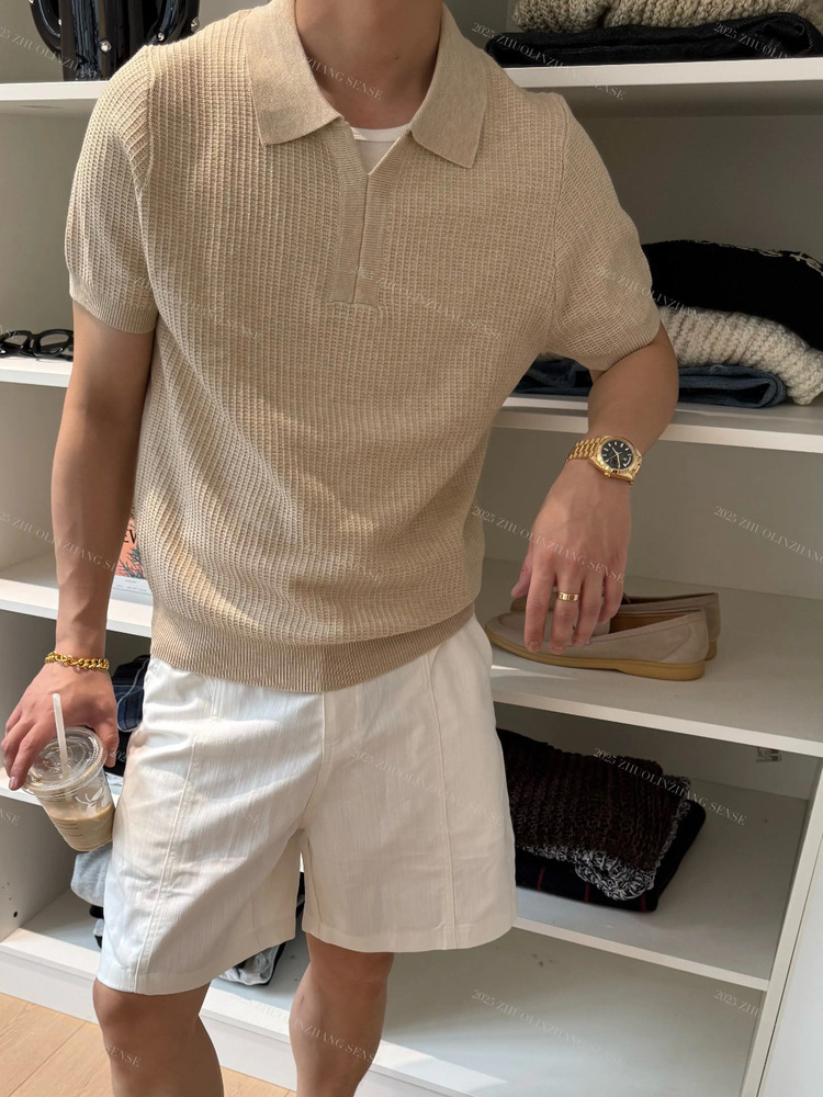 Knitted silk summer light and thin breathable polo