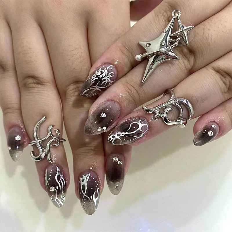 穿戴甲短款腮黑水钻穿戴甲高级nail甲片美甲贴片批发甲片半贴甲片