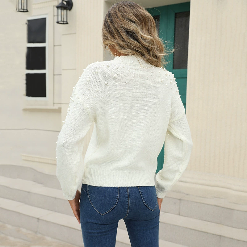Sweater, demi-season solid knitted long-sleeve, for import, round collar