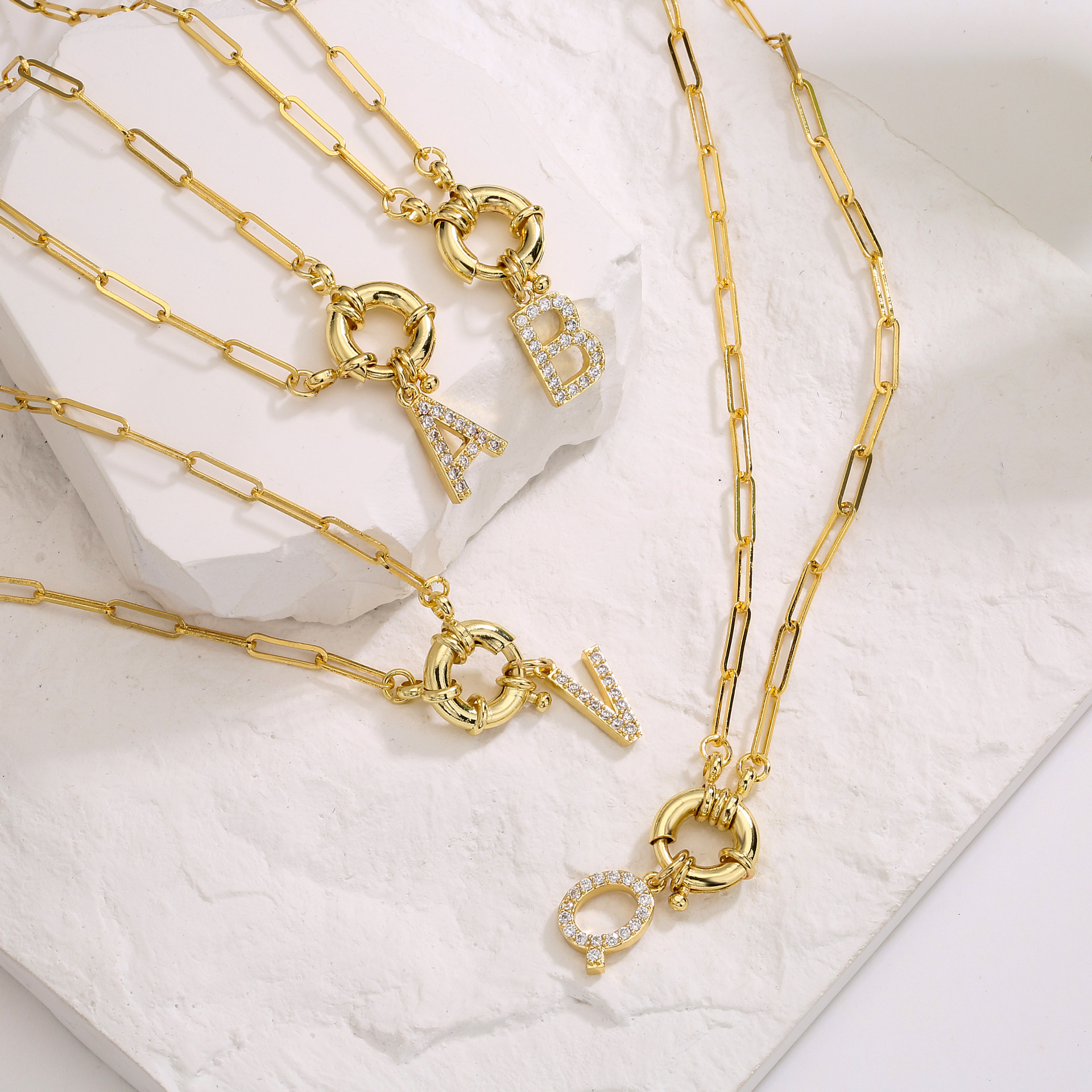 Micro-Inlaid English Letter Necklace Steering Wheel Buckle Chain Stainless Steel Necklace