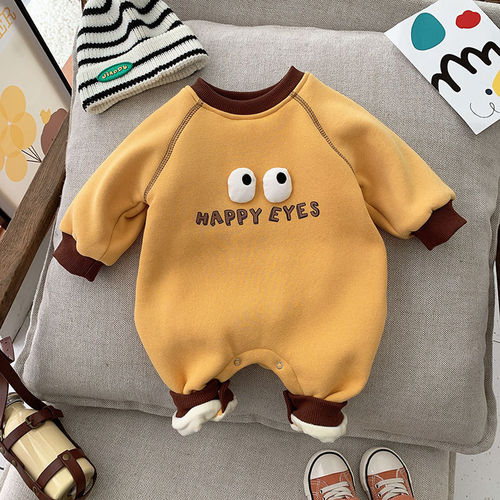 Baby velvet jumpsuit autumn and winter  new male and female baby Korean version contrasting color warm romper 0027A011