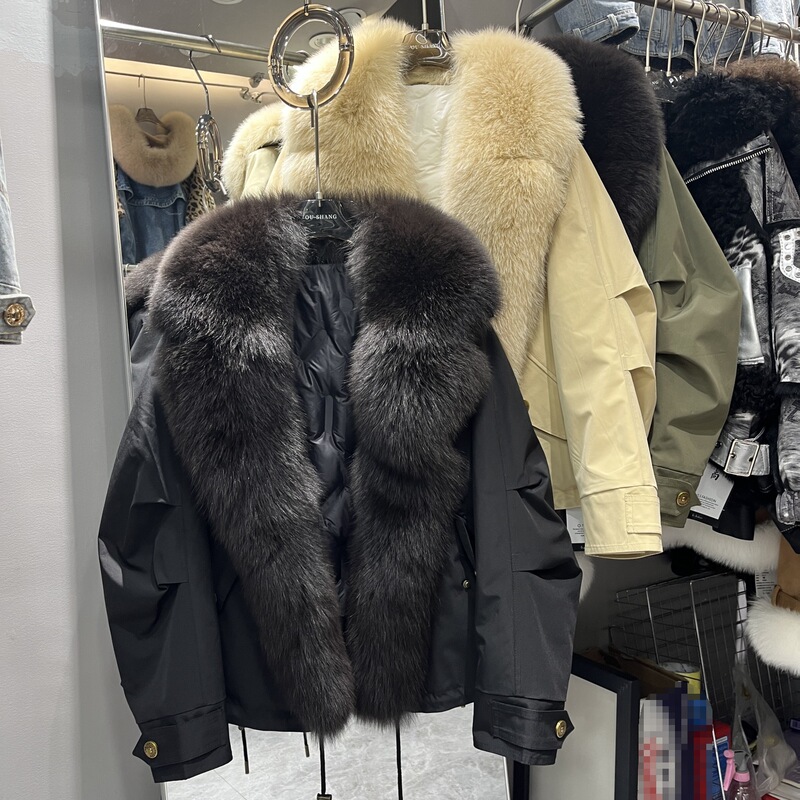 2025 New Winter Big Fox Fur Collar down Liner Parker Workwear Fur Jacket Women's Jacket Top
