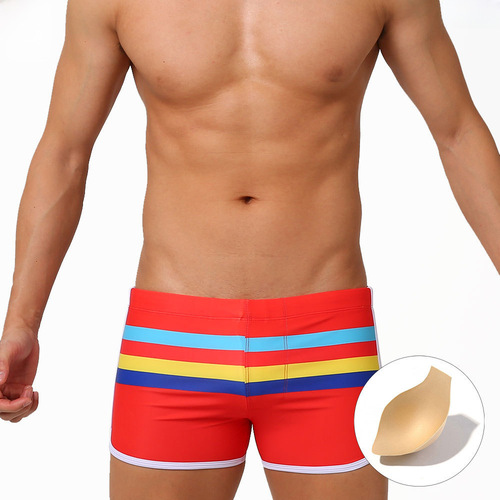 Men's Fashion Sport Cut-off Shorts with Cup-like 3D Pouch Swim Trunks Straight Corner Swim Trunks Swimwear
