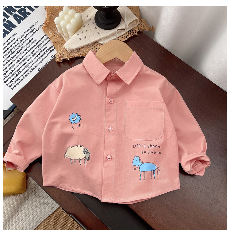 Camisas de primavera para niños 2025 nuevos animales de dibujos animados mangas largas camisas frescas, camisas cardigan para bebés