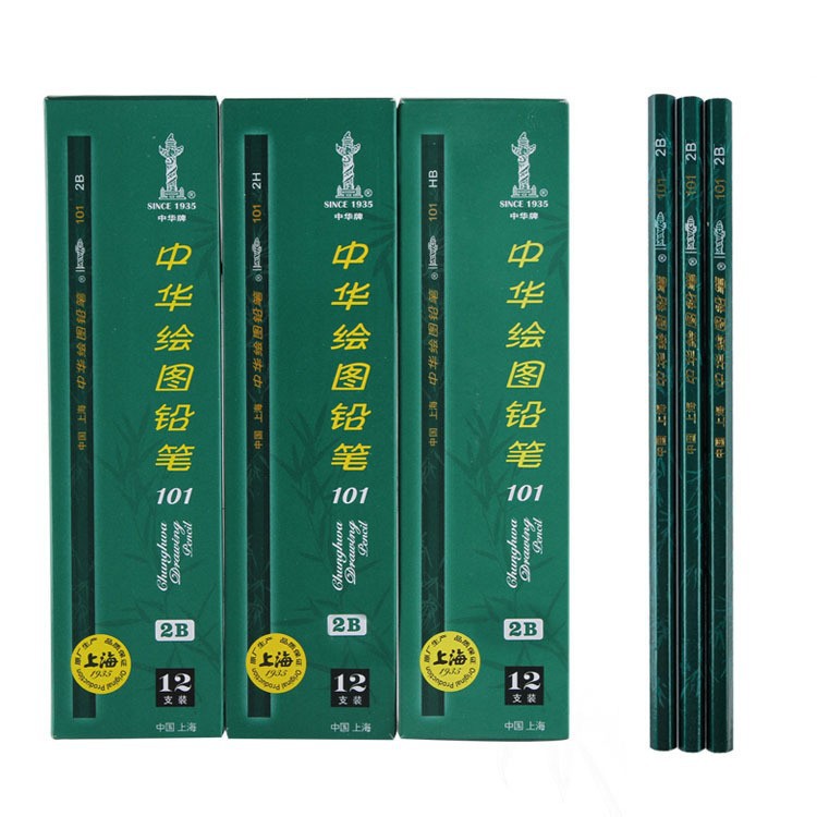 Productos genuinos Shanghai 101 China 2B dibujo lápiz 12 en caja de madera estudiante papelería al por mayor