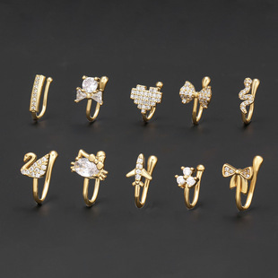 Amazon Hot-selling Zircon Bow U-shaped Nose Clip Fake Nose Nail Exaggerated Simple Non-perforated Piercing Jewelry