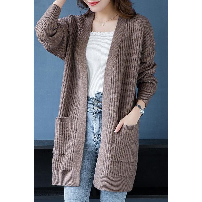 Spring and Autumn New Sweater Knitted Cardigan for Women, Versatile Long-Sleeved Loose Outer Korean Style Jacket, Mid-Length Outer Wear Trend