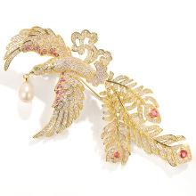 千族银 高奢设计微镶锆石凤凰胸针 西服大衣别针胸花装饰直播高货