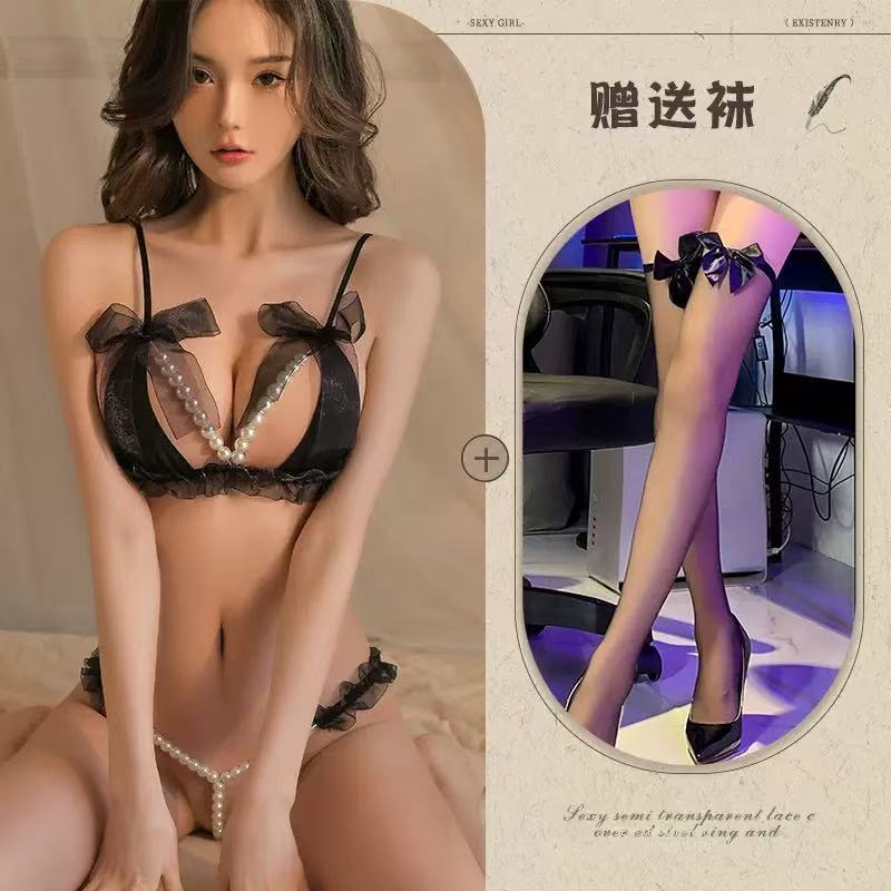 블랙 + 블랙 리본 스타킹