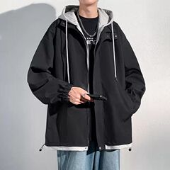 偽の2つのコートの男子学生の春秋の新型のカジュアルなゆったりしているinsは帽子のジャケットのファッションの札の突撃する服のカップルの金を持ちます。