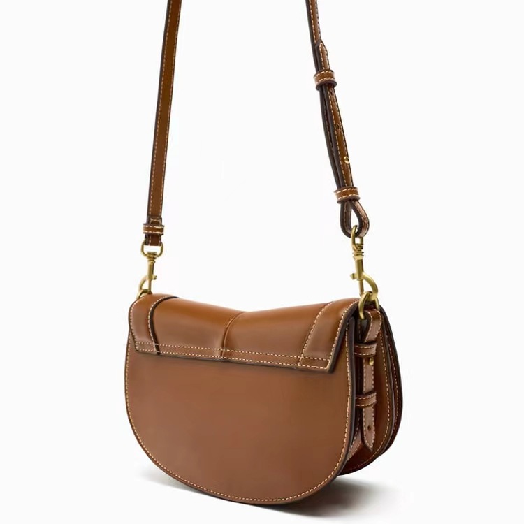 Magnetic Buckle, Flip Cover Closure Type Sling Strap Strap Type Women's Pu Leather Solid Color Classic Style Sewing Thread Semicircle Magnetic Buckle Flip Cover Crossbody Bag
