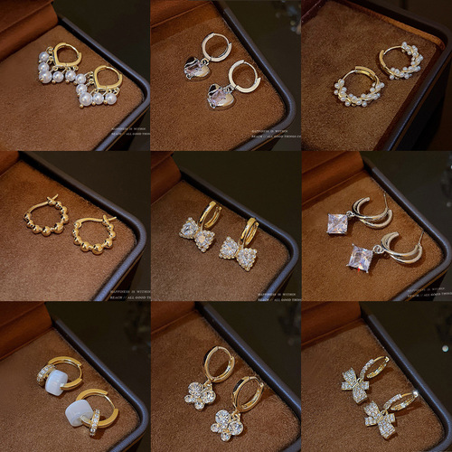 ins cold style simple light luxury zircon earrings temperament high-end pearl earrings women's retro ear jewelry wholesale