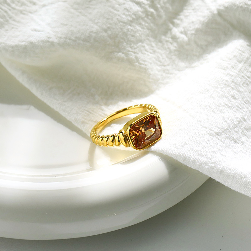Holiday, Daily Occasion 304 Stainless Steel Material Real Gold Plated Square 304 Stainless Steel Simple Style Commute Waterproof Non Tarnish Rings